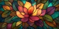 Closeup of Warm and Cool Stained Glass Flower Design Royalty Free Stock Photo