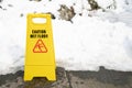 Warning caution sign for wet slip snow floor