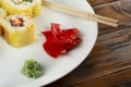 close-up of wasabi on a plate with sushi and ginger Royalty Free Stock Photo