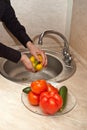 Close-up of washing vegetables