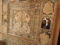 Close up of a wasp nest hanging from the ceiling of a building at outdoors, in Amber Fort near Jaipur, Rajasthan, India