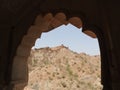 Close up of a wasp nest hanging from the ceiling of a building at outdoors, in Amber Fort near Jaipur, Rajasthan, India