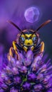 Close-up of Wasp on Purple Flower with Abstract Background Royalty Free Stock Photo