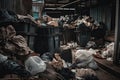 close-up of waste disposal site, with overflowing bins and trash bags Royalty Free Stock Photo