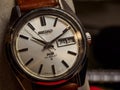 Close-up of a vintage King Seiko watch from the 70s with copy space Royalty Free Stock Photo