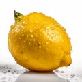 Close Up of Water Drenched Yellow Lemon