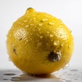 Close Up of Water Drenched Yellow Lemon