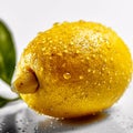 Close Up of Water Drenched Yellow Lemon