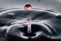 Close up of a water drop falling and impacting on a body of water
