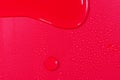 Close up of water drops on dark red tone background. Abstract red wet texture with bubbles on plastic PVC surface or grunge. Royalty Free Stock Photo