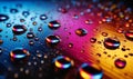 Close-up of water drops in holographic colorful light, abstract background, ai generated Royalty Free Stock Photo