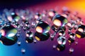 Close-up of water drops n holographic colorful light, abstract background, ai generated Royalty Free Stock Photo