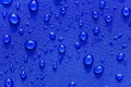 Close up Water drops pattern over a blue waterproof cloth Royalty Free Stock Photo