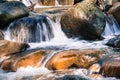 Close up of water falling through rocks on the course of a creek in Uvas Canyon County Park, Santa Clara county, California; long Royalty Free Stock Photo