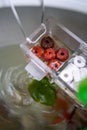 Close-up of water filtration circulation purification system of goldfish tank