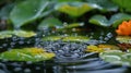 A close up of a water lily with drops falling from it, AI