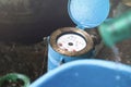 Close up water meter blue color in thailand.