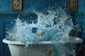 close-up of water splashing from an overflowing bathtub