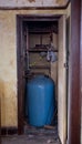 Close up of water storage heater in derelict house, Rayners Lane, Harrow UK