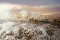 Close up of water wave splashing and foam bubble Royalty Free Stock Photo