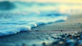 A close up of a wave breaking on the beach with some sand, AI