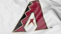 Close-up of waving flag with Arizona Diamondbacks MLB baseball team logo, 3D rendering