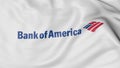Close up of waving flag with Bank of America logo, 3D rendering