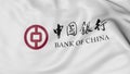 Close up of waving flag with Bank of China logo, 3D rendering