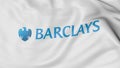 Close up of waving flag with Barclays logo, 3D rendering