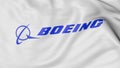 Close up of waving flag with Boeing Company logo, 3D rendering