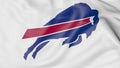 Close-up of waving flag with Buffalo Bills NFL American football team logo, 3D rendering