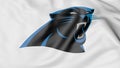 Close-up of waving flag with Carolina Panthers NFL American football team logo, 3D rendering Royalty Free Stock Photo