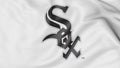 Close-up of waving flag with Chicago White Sox MLB baseball team logo, 3D rendering Royalty Free Stock Photo