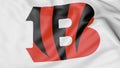 Close-up of waving flag with Cincinnati Bengals NFL American football team logo, 3D rendering