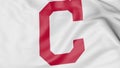 Close-up of waving flag with Cleveland Indians MLB baseball team logo, 3D rendering