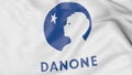 Close-up of waving flag with Danone logo, editorial 3D rendering