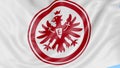 Close-up of waving flag with Eintracht Frankfurt football club logo, seamless loop, blue background. Editorial animation