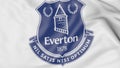 Close-up of waving flag with Everton FC football club logo, 3D rendering Royalty Free Stock Photo