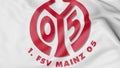 Close-up of waving flag with FSV Mainz 05 II football club logo, 3D rendering