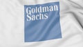 Close-up of waving flag with The Goldman Sachs Group, Inc. logo, editorial 3D rendering