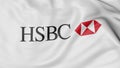 Close up of waving flag with HSBC logo, 3D rendering