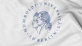 Close-up of waving flag with Humboldt University of Berlin emblem 3D rendering