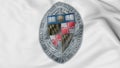 Close-up of waving flag with Johns Hopkins University emblem 3D rendering