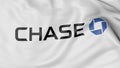 Close up of waving flag with JPMorgan Chase Bank logo, 3D rendering