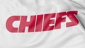 Close-up of waving flag with Kansas City Chiefs NFL American football team logo, 3D rendering Royalty Free Stock Photo