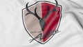 Close-up of waving flag with Kashima Antlers football club logo, 3D rendering