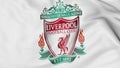 Close-up of waving flag with Liverpool F.C. football club logo