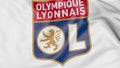 Close-up of waving flag with Lyon football club logo, 3D rendering