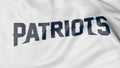 Close-up of waving flag with New England Patriots NFL American football team logo, 3D rendering