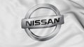 Close up of waving flag with Nissan logo, 3D rendering
